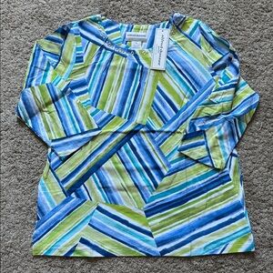 Alfred Dunner New With Tags Blue and Green Beaded Blouse 3/4 Sleeve NWT